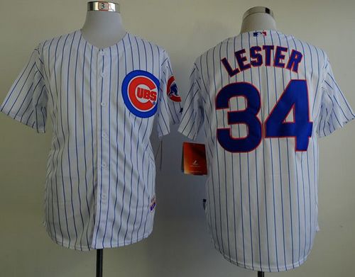 Cubs #34 Jon Lester White(Blue Strip) Cool Base Stitched MLB Jersey - Click Image to Close